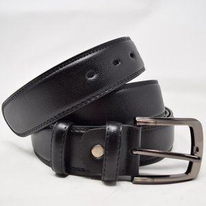 Faux Leather Belt Men 61 65 Black Career Professional Silvertone Buckle Preppy